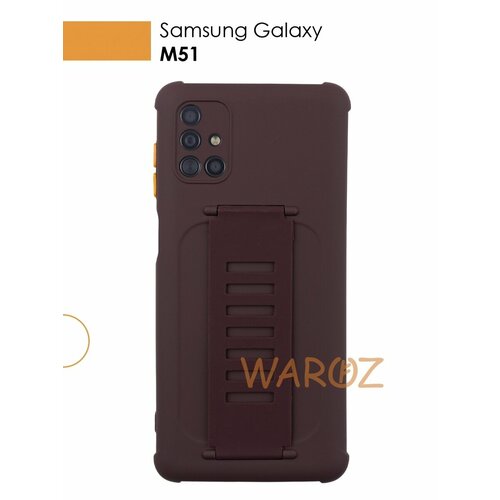 Чехол силиконовый на телефон Samsung Galaxy M51 противоударный с защитой камеры, бампер с усиленными углами для смартфона Самсунг Галакси М51 с держателем для руки матовый винный цвет