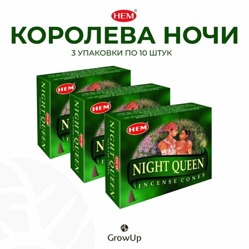 Набор HEM Королева ночи - 3 упаковки по 10 шт - ароматические благовония, конусовидные, конусы с подставкой, Night queen - ХЕМ