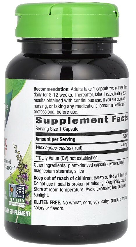 Изображение Nature's Way, Vitex Fruit, 400 mg, 100 капсул, средство для поддержания женского здоровья