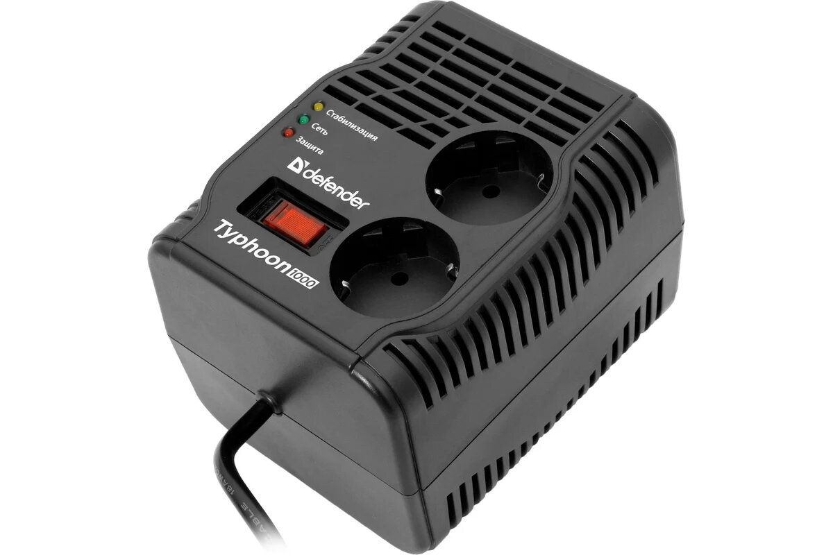 Defender Стабилизатор напряжения AVR Typhoon 1000 320 Вт, 2 розетки 99033