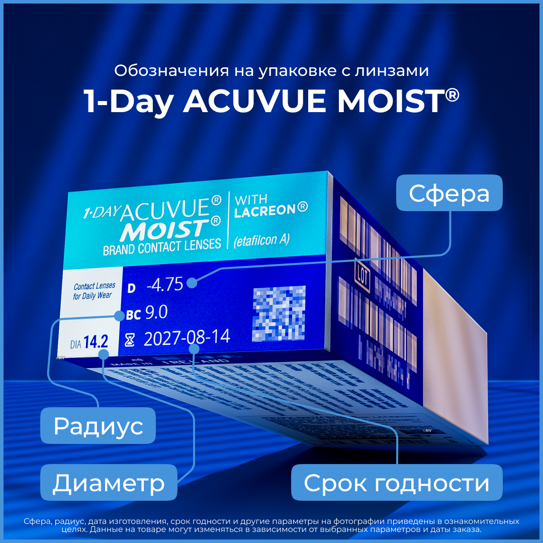 Контактные линзы 1-Day Acuvue Moist, 30 шт, +5.25, R:9, режим ношения: дневной — фото 1