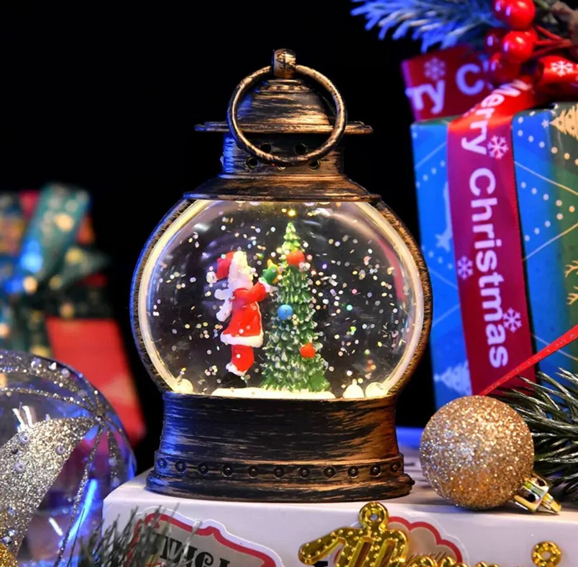 Фонарь новогодний светильник новогодний со снегом 1 шт.