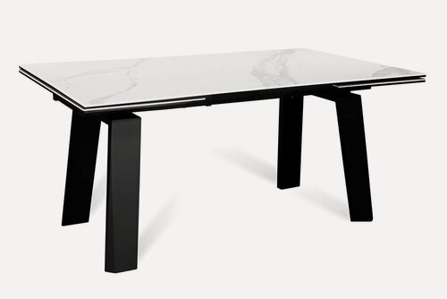 Изображение товара Стол обеденный керамический раздвижной PANAMA 160 ONIX CER на металлокаркасе, столешница керамика, 160(240)х90 см (белый оникс глянец/черные ножки)