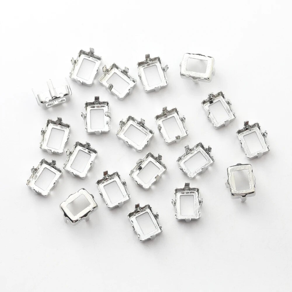 Прямоугольные медные основы для когтей 10x14 мм Silver 8x10mm 20Pcs