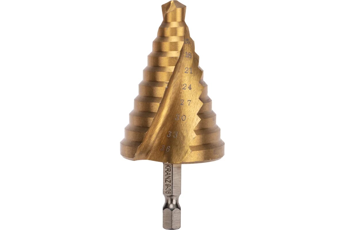 Сверло по металлу ступенчатое титан 9.0-36.0 мм 110мм 65 HRC Р6М5 TiN KRANZ KR-12-6614