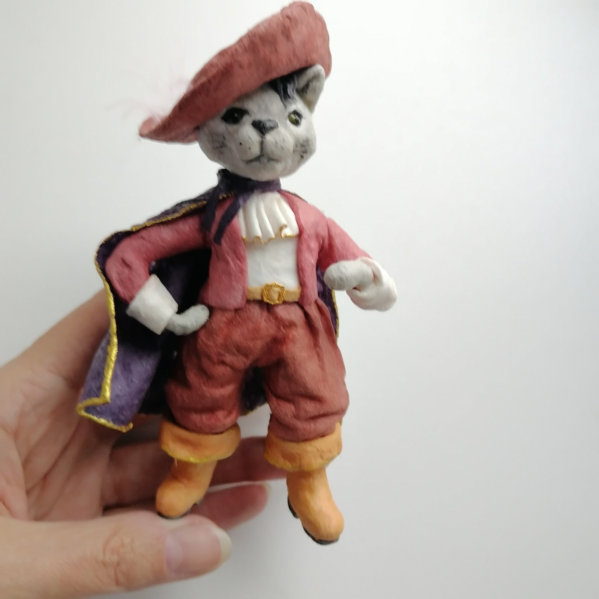 Ватная ёлочная игрушка "Кот в сапогах", ручная работа, рост 12см