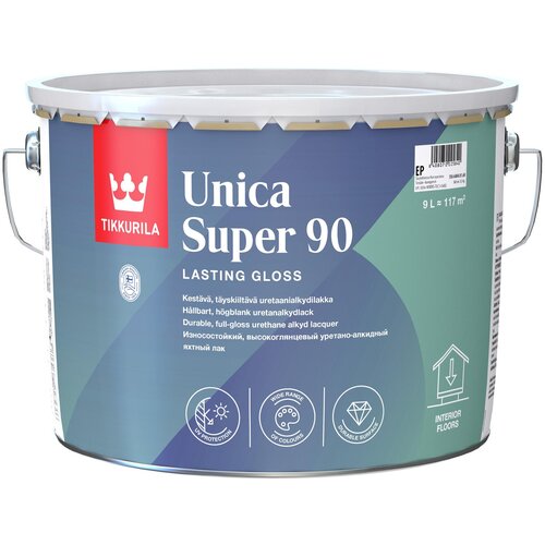 Лак уретано-алкидный глянцевый Unica Super 90 (Уника Супер 90) TIKKURILA 0,9 л бесцветный (база EP)