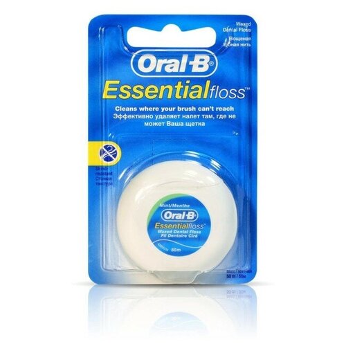 Купить Нить зубная Oral-B Essential мятная, вощеная, 50 м, Полоскание и уход за полостью рта