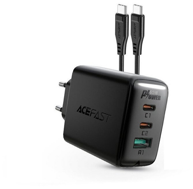 Сетевое зарядное устройство Acefast A13 65W 2 x USB-C + 1 x USB-A с кабелем USB-C чёрное (AF-A13-BK)