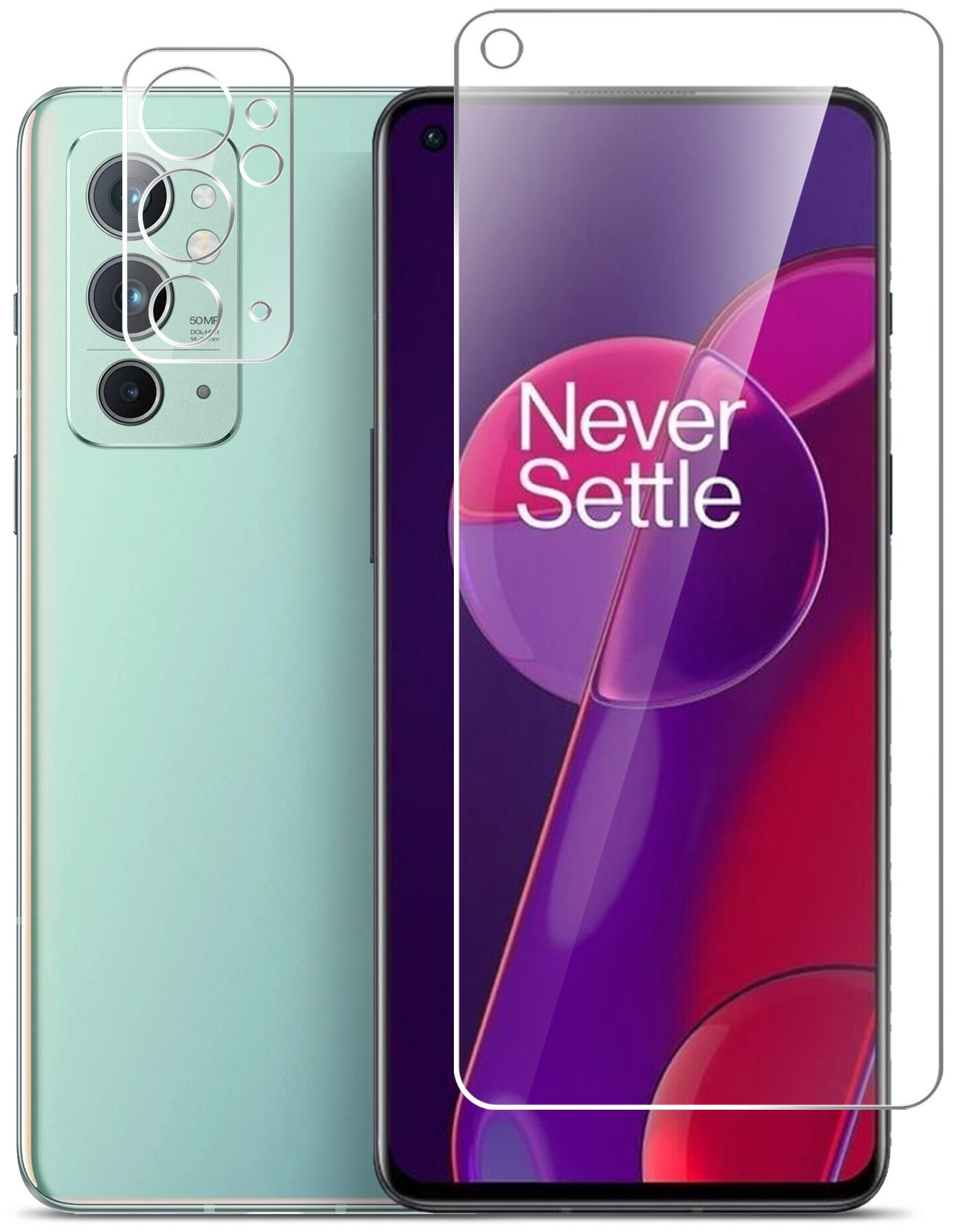 Защитное стекло на OnePlus 9RT (ВанПлюс 9РТ) на Экран и Камеру, (гибридное: пленка стекловолокно), прозрачное тонкое Hybrid Glass, Miuko