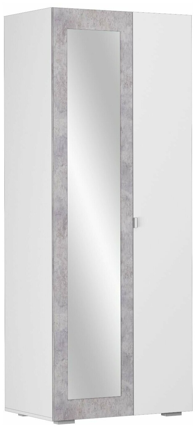 Шкаф 2-х створорчатый с зеркалом Акация правый белое сияние/цемент светлый