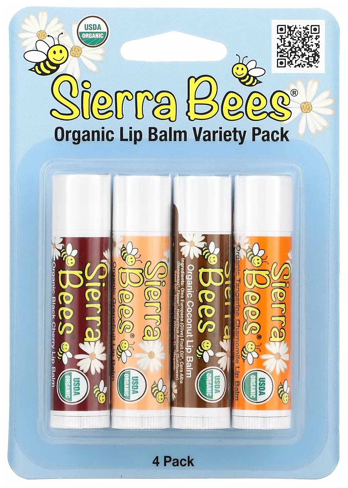 Sierra Bees Набор бальзамов для губ Ассорти, 4 шт, бесцветный