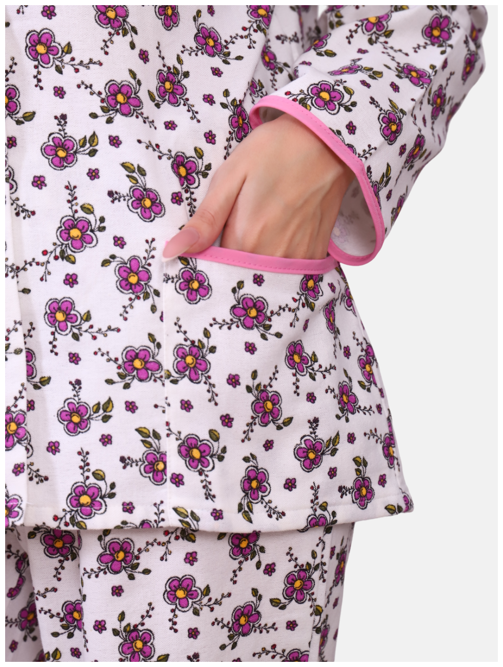 Ретро-Пижама женская с брюками теплая. Большие размеры. М-110 (розовая) 54 - фотография № 13