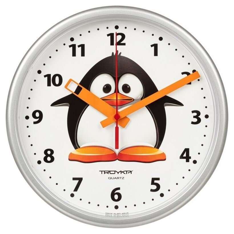 Часы настенные кварцевые Тройка настенные TROYKA 91970944 круглые Пингвиненок