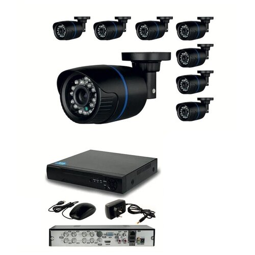 Готовый AHD комплект видеонаблюдения на 8 уличных камер 2мП Full HD 1080P с ИК подсветкой до 20м