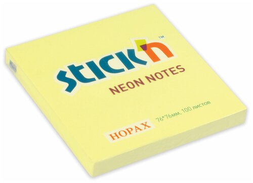 Стикеры (самоклеящийся блок) Hopax Stickn, 76x76мм, желтый неон, 100 листов, 12 уп.