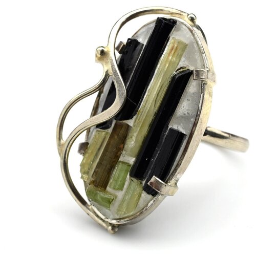 Кольцо Радуга Камня, турмалин, размер 18, зеленый кольцо радуга камня турмалин аквамарин размер 18