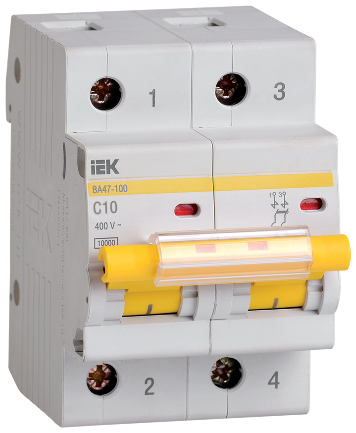 Выключатель автоматический модульный 2п C 10А 10кА ВА47-100, IEK MVA40-2-010-C (1 шт.)