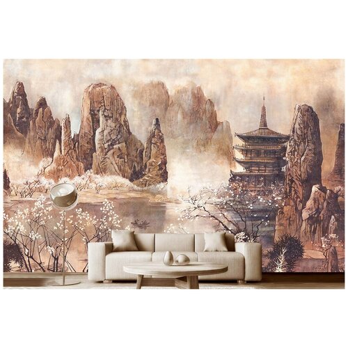 Фотообои на стену флизелиновые Модный Дом Китайский храм у озера 400x250 см (ШxВ), фотообои фрески храм у озера m935