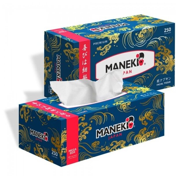 Maneki Ocean Салфетки-выдергушки двухслойные бумажные гладкие белые 250 шт