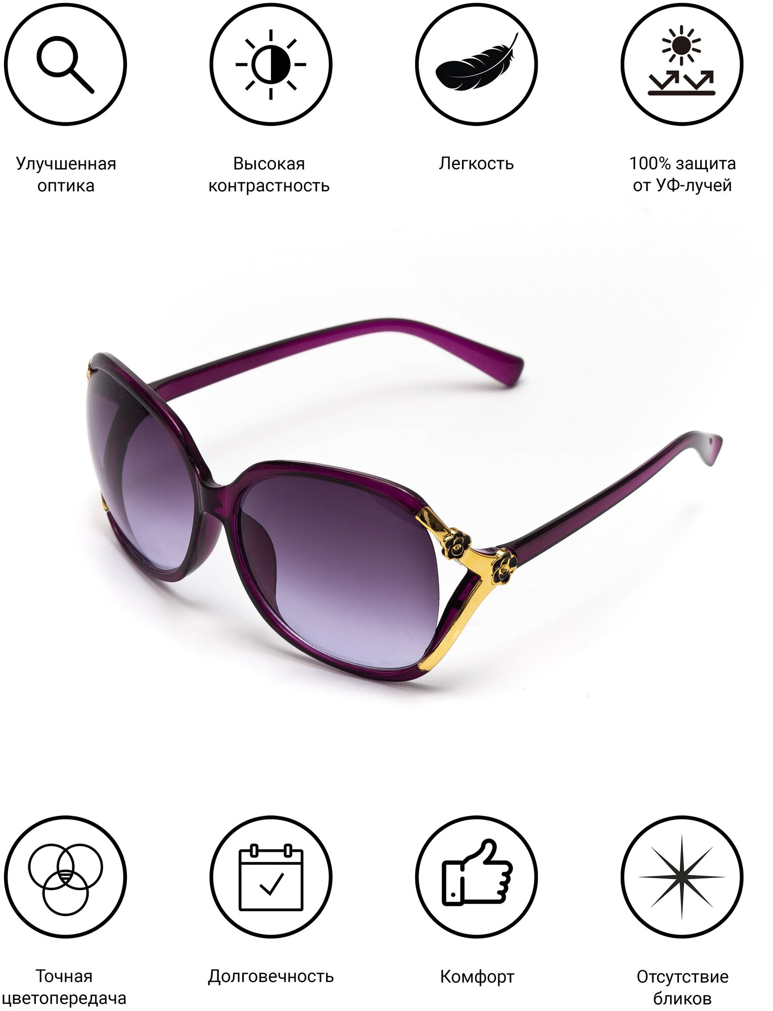 Солнцезащитные очки женские / Оправа кошачий глаз / Стильные очки / Ультрафиолетовый фильтр / Защита UV400 /Модный аксессуар/ 2009001