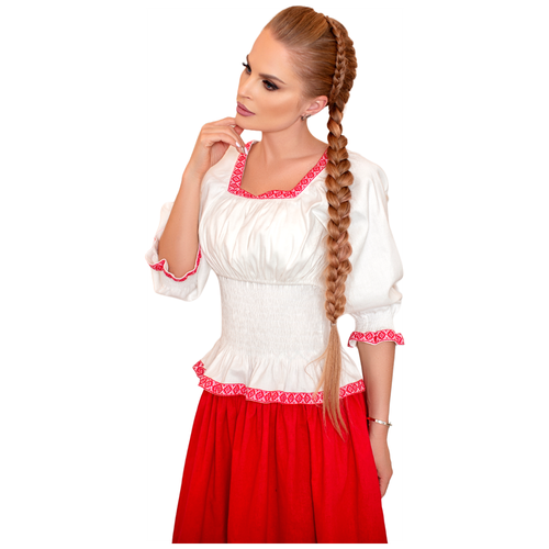 Блузка женская белая больших размеров славянская в русском стиле Кормилица, 50 р.