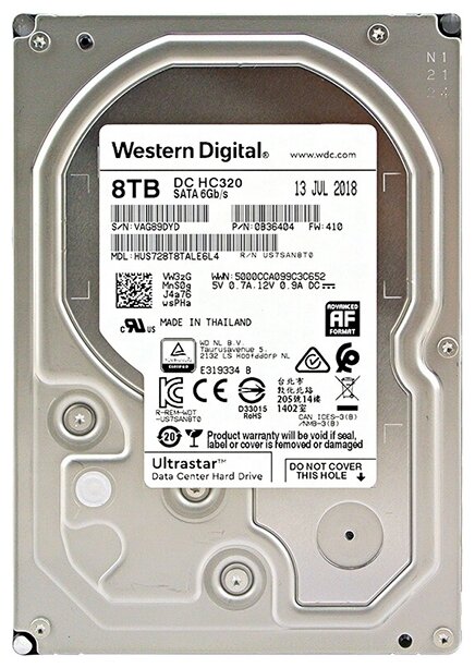   HDD Western Digital Ultrastar DC HC320 HUS728T8TALE6L4 (0B36404) 8 3.5" 7200RPM 256MB SATA 512E