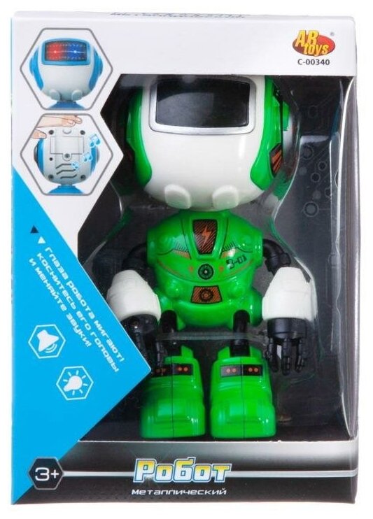 Робот ABtoys металлический, со звуковыми эффектами, зеленый C-00340/green