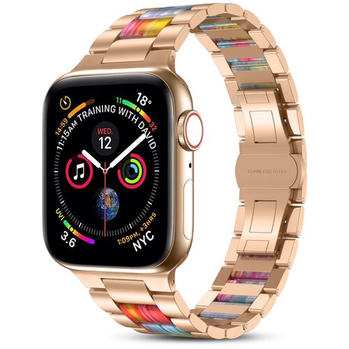 Ремешок для Apple Watch WIWU Three-bead Stainless steel+Resin watch band 38/40/41 Rose Red+Colorful Resin trendy personality jewelry multilayer chain bead heart gold color bead stainless steel bracelets for women gift