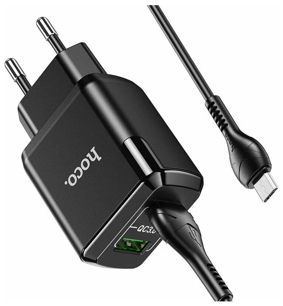 Зарядное устройство HOCO N6 Charmer 2*USB + Кабель USB-Micro, 3A, черный