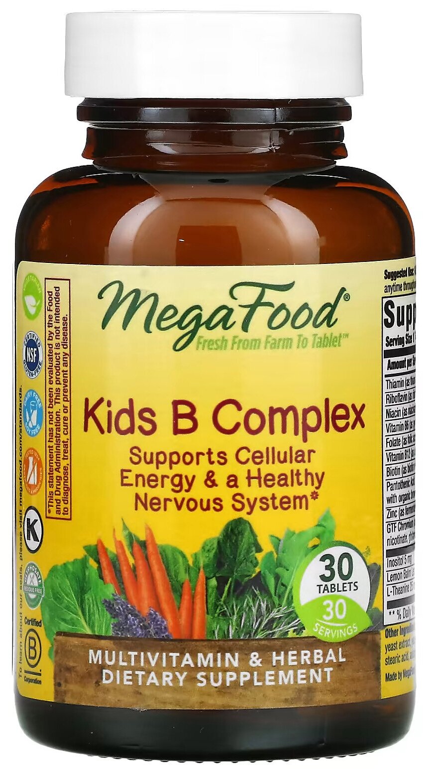 MegaFood Kids B Complex детский комплекс витаминов группы В 30 таблеток