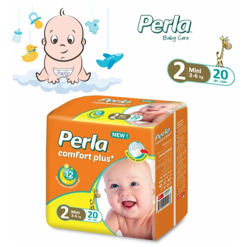 Подгузники Perla Eco Mini для новорожденных 3-6 кг, 2 размер, 20 шт, памперсы 0 для мальчиков и девочек, Турция подгузники детские 2