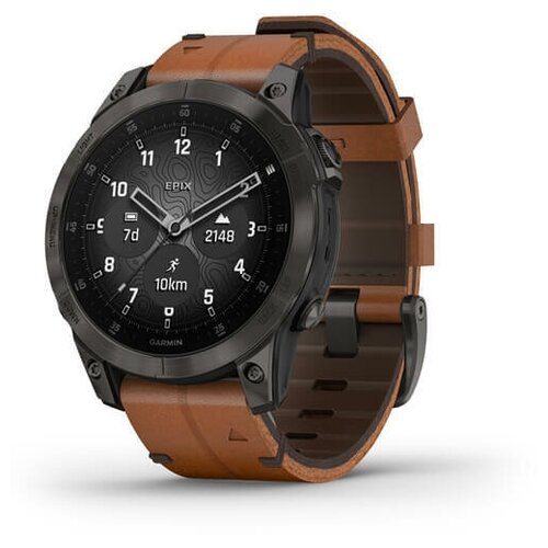 Смарт-часы GARMIN Epix Gen 2 Sapphire титановый черный с коричневым кожаным ремешком 010-02582-30 10999000₽