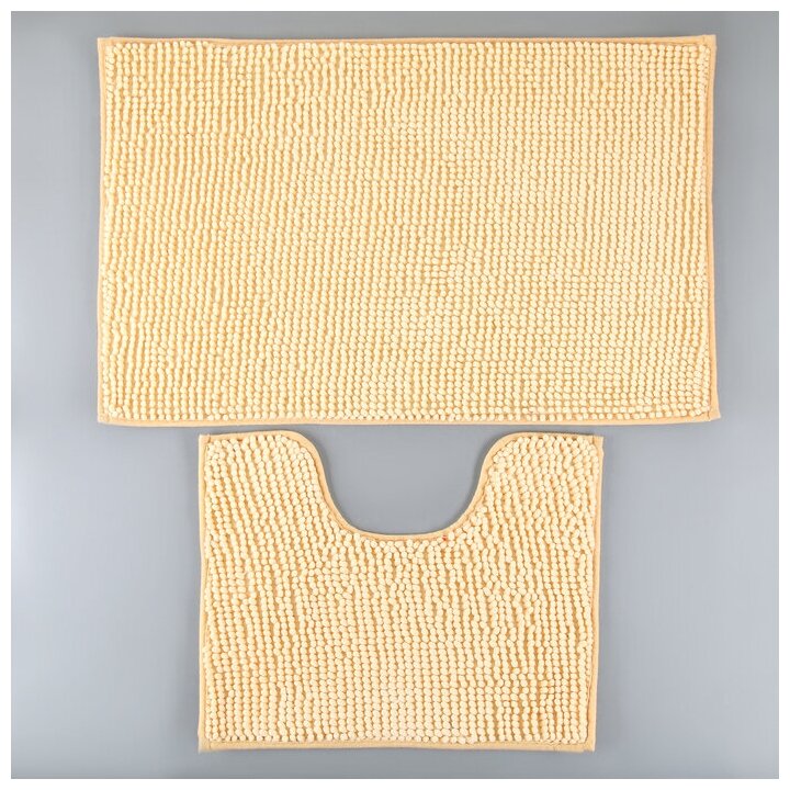 Доляна Набор ковриков для ванной и туалета Доляна «Букли», 2 шт: 40×50, 50×80 см цвет бежевый