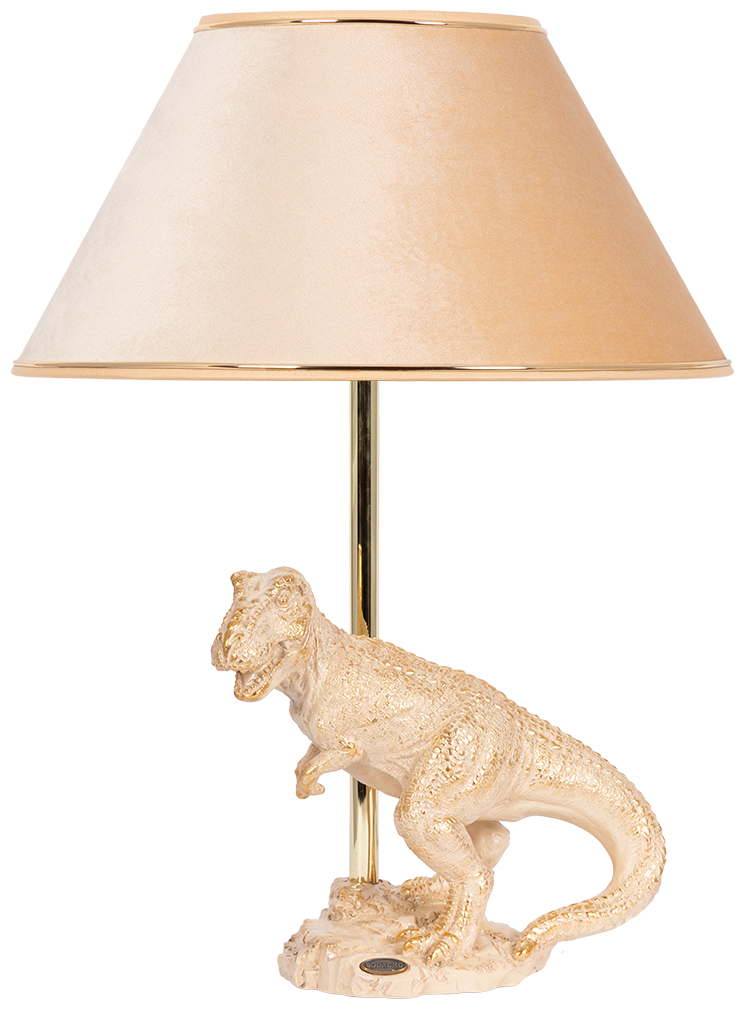 Настольная лампа Bogacho Динозавр Тирекс кремовая с абажуром абрикосового цвета цвета ручная работа