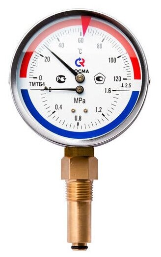 Термоманометр 80х1/2 150С 1,6МПа ТМТБ-31Р.1 шток 46мм (нижнее радиальное подкл.) Росма