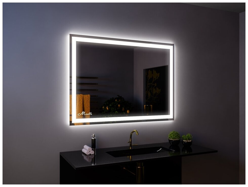 Зеркало Miralls Edging 60x90 см, прямоугольное, с подсветкой и кнопкой - фотография № 4