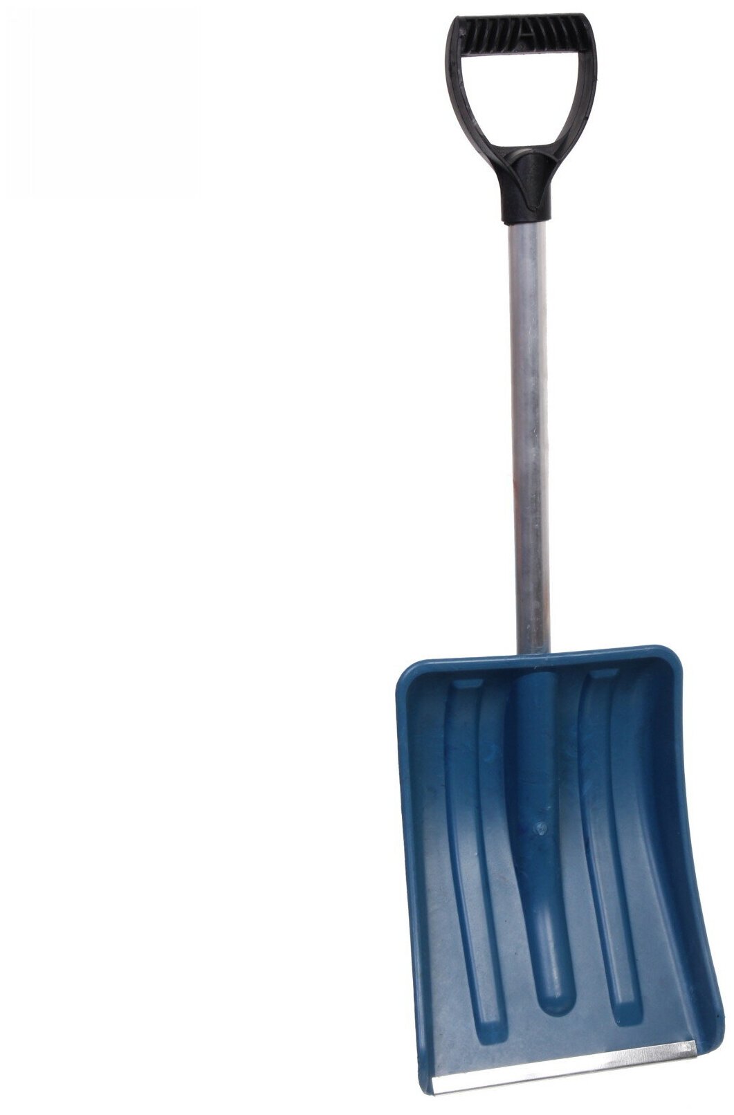 Лопата снеговая пластиковая 365*280 мм, цветная, с оцинк.планкой, с алюм.черенком и V-ручкой, d=32 - фотография № 1