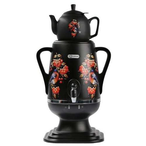 Самовар электрический Добрыня DO-432 пластик 4 л 1850 Вт чёрный с рисунком Снегирь 984600₽