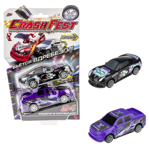 Гоночная машина 1 TOY CrashFest Katana/Magna 2в1 Т21627, 10 см, черный/фиолетовый машинки инерционные 1toy crashfest black star spartan 2в1 разборная 10 см блистер