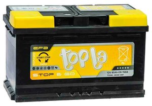 Аккумулятор автомобильный Topla EFB Stop&Go 80 А/ч 800 А обр. пол. 112080 Евро авто (315x175x190)