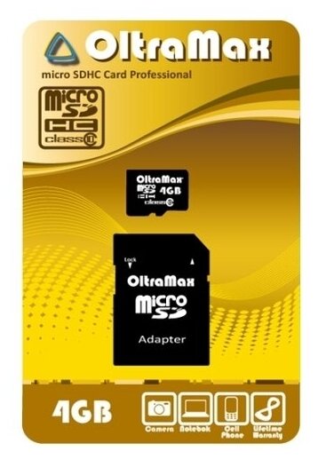 Карта памяти OltraMax microSDHC Class 10 4GB + SD adapter