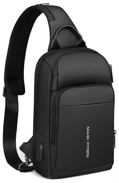Рюкзак мужской городской небольшой 6.5л для планшета 10" через плечо Mark Ryden MR7618 черный, влагостойкий, с USB портом, молодежный