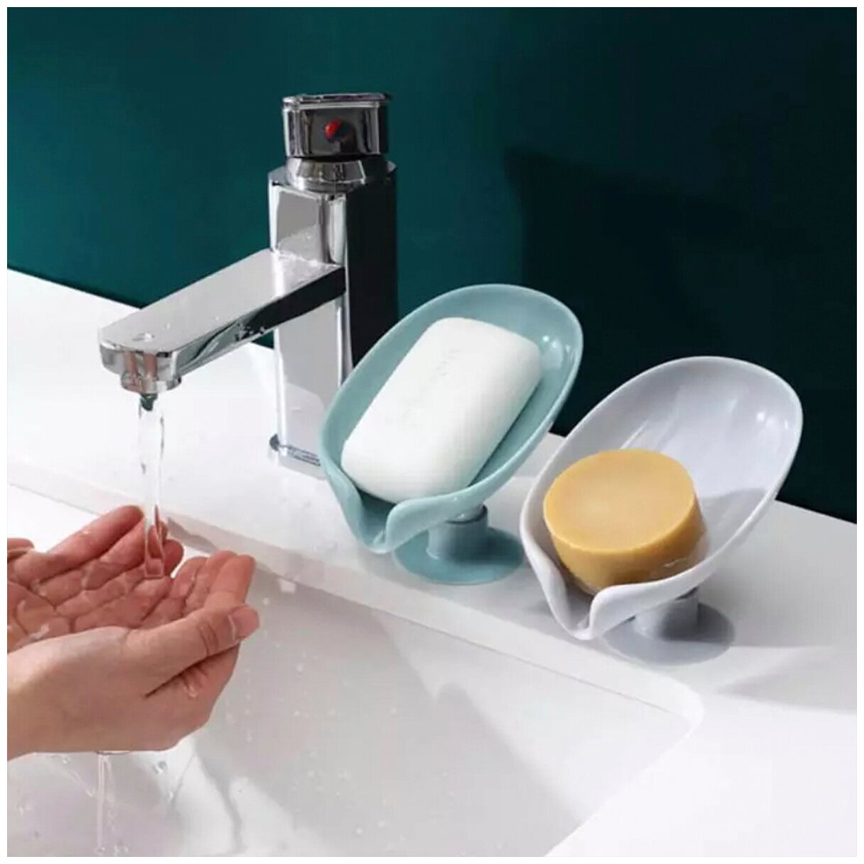 Мыльница для ванной на присоске на ножке со сливом лепесток держатель мыла для кухни для губки - фотография № 3