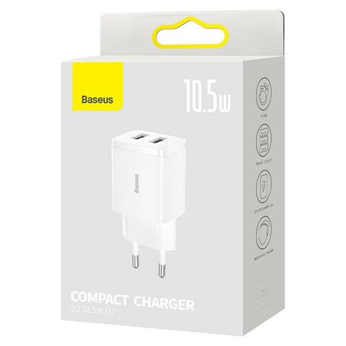 Сетевое зар. устр. Baseus Compact 10.5W 2USB (CCXJ010202) белое