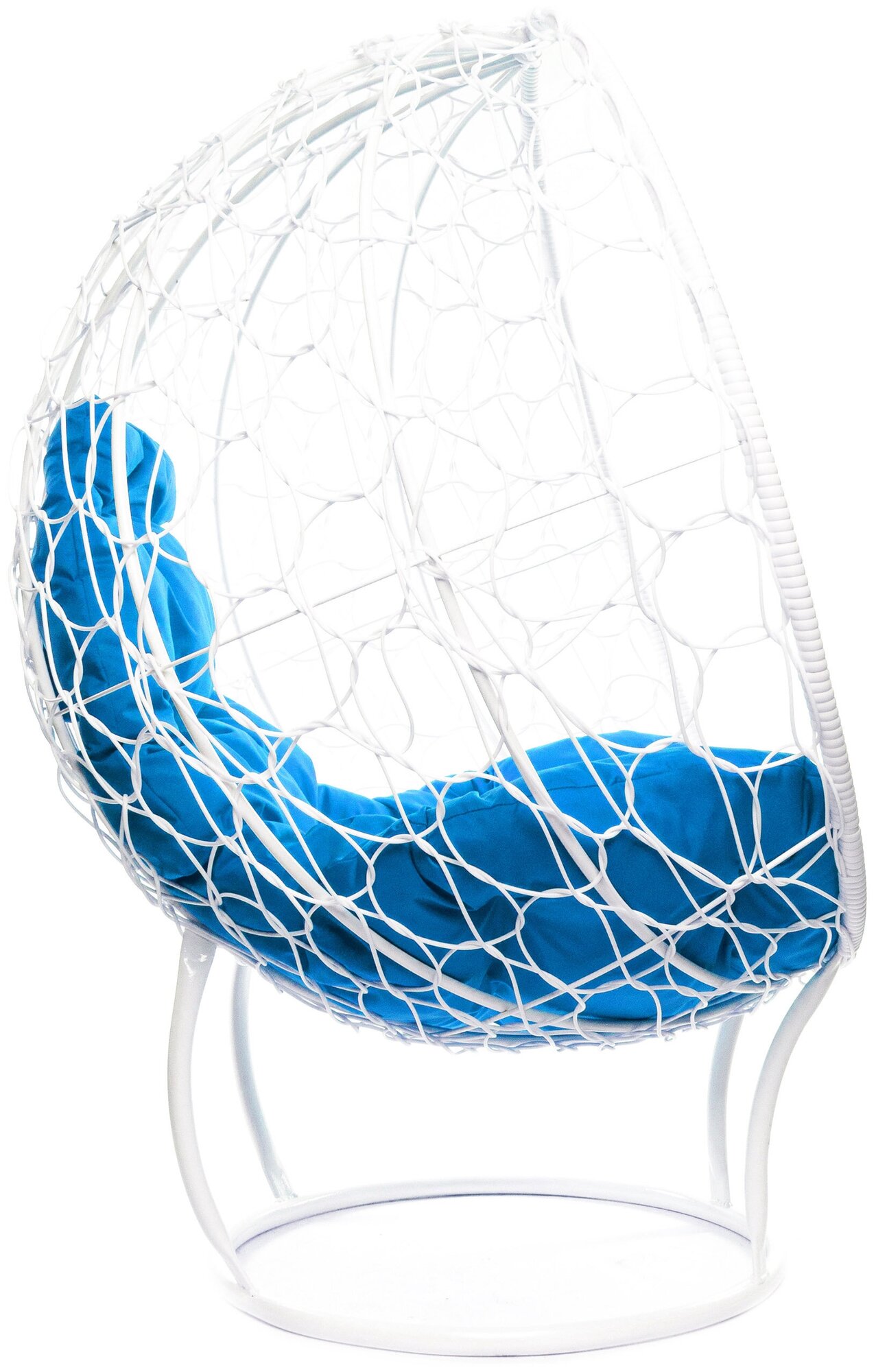 Кресло m-group круг на подставке ротанг белое, синяя подушка - фотография № 4