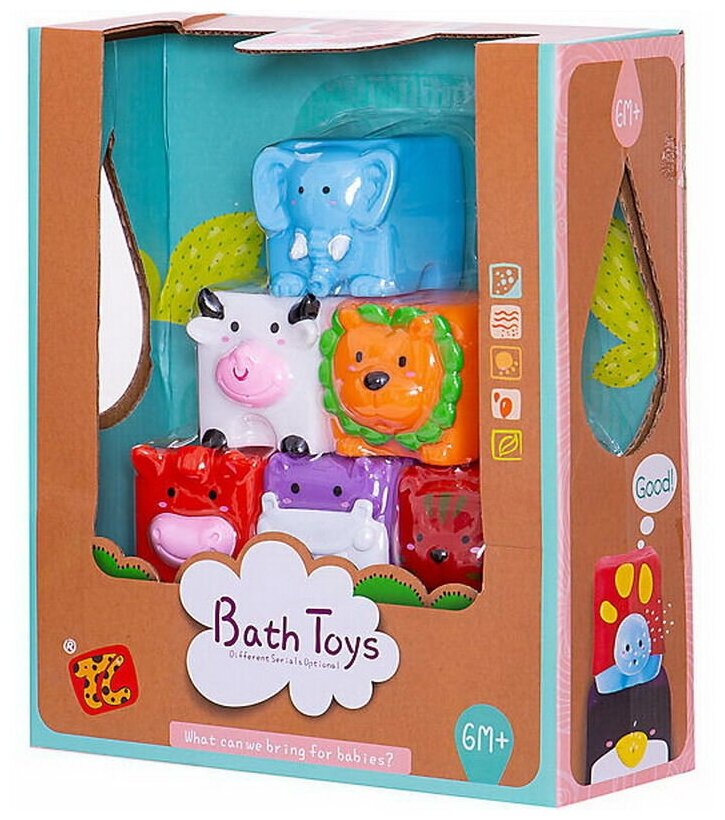 Набор игрушек для ванной Junfa Кубики мягкие Мои любимые животные, 21х9х26 см TL936