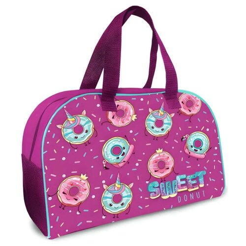 фото Сумка-тубус спортивная на молнии, тканевая, для внешкольных занятий, с ручками оникс модные пончики а4, 350х230x145 мм.