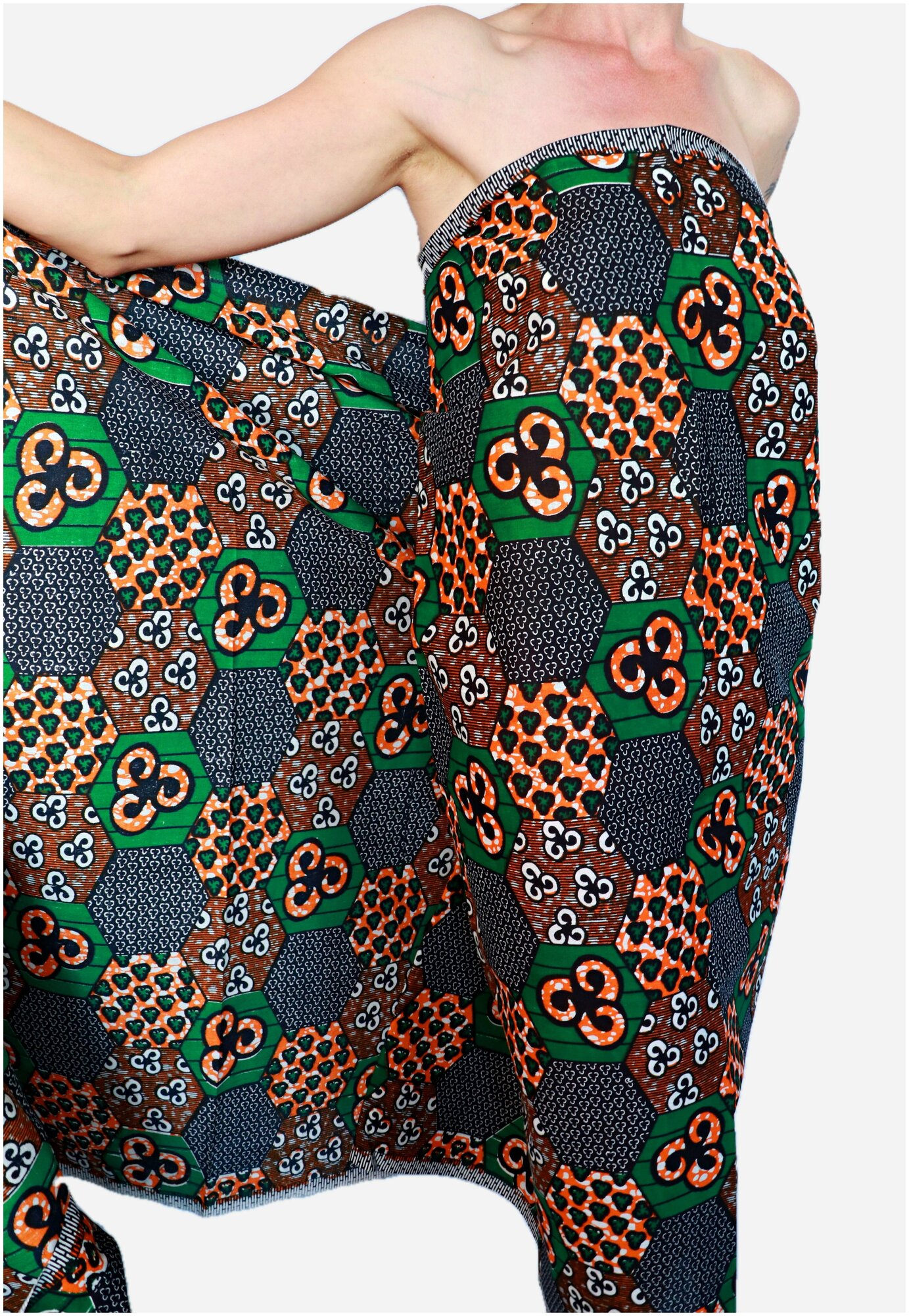 Ткань для шитья и рукоделия/ 100% африканский хлопок/ этнический принт из Танзании/ ткань для одежды, платьев, костюмов, декора/ 117х100 см.