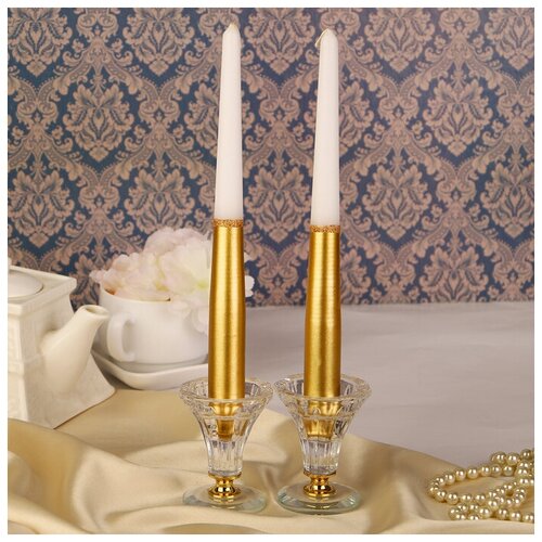 Набор свечей античных, 2,3х 24,5 см, 5 ч, 55 г, 2 штуки, золотисто-белый набор свечей античных 2 3х 24 5 см 5 ч 55 г 2 штуки золотисто белый